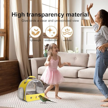 Bird Carrier, Portable Small Bird Parrot Parakeet Carrier with Standing Perch and Soft Mat, Side Access Window Collapsible (Yellow, Clear Windows) - color: Yellow