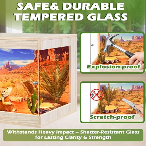 Royxen Reptile Enclosure,31 Gallons Reptile Tank with Wooden Top and Lockable Design,Tempered Glass Bearded Dragon Tank for Lizard Gecko Habitat (Oak,24" Length) - color: Oak, size: 31 Gallons,24" Length
