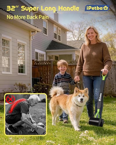 Large Dog Pooper Scooper for Yard, 32 inch Long Handle, 2-Pack - color: 2-Pack Green