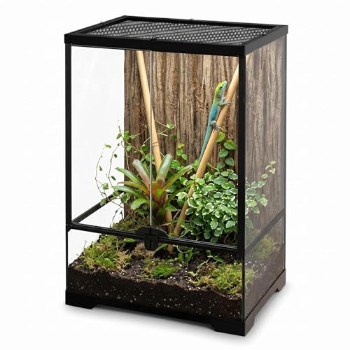 12"x12"x18" Reptile Terrarium, Aluminum-Frame Glass Vivarium for Small Day Geckos Such as Neon Day Geckos, with Lock, Cable Port, Waterproof Deep Base