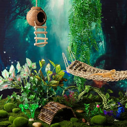 Foilswirl 18 Pcs Bearded Dragon Tank Accessories Reptile Bridge Hammock Plants Bridge Jungle Climber Vines Terrarium Branch Plants Habitat Decoration for Hiding Climbing Snake Gecko Lizard Chameleon