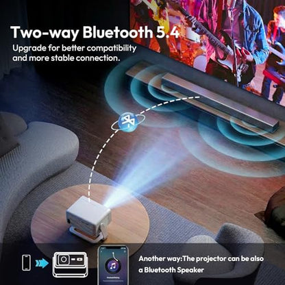 XGODY Portable Projector wtih Wifi and Bluetooth, Gimbal A1, Built in Apps | 260ANSI Android 14 Smart Projector Auto Focus, Support 4K 1080P 6D Auto Keystone Correction, 180° Rotation for Bedroom Home