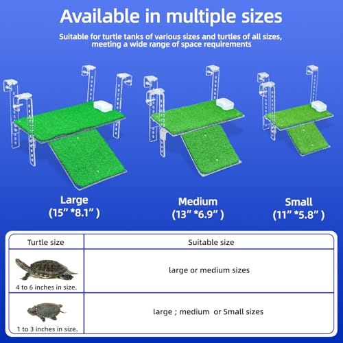 Adjustable Hanging Acrylic Turtle Basking Platform with Ramp 15x8.1 | Anti-slip grass dock for safe basking; adjustable clips fit most rims. Sturdy acrylic ramp, easy setup. Clear view. - size: 15x8.1 Inch