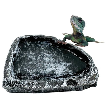 Reptile Water Dish Food Bowl, 3 Pack Reptile Feeding Bowls for Bearded Dragon Lizard Frog Gecko Tortoise Hermit Crab Snail (Black) - color: Black - 3 Pack Bowls