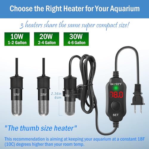 Super Mini Aquarium Heater 20W Betta Heater for 2-4 Gallon Tanks, Small Fish Tank Heater Turtle Heater with Dry-Run/Overheat Protection, Memory Function - size: For Tanks ≤ 4 Gal