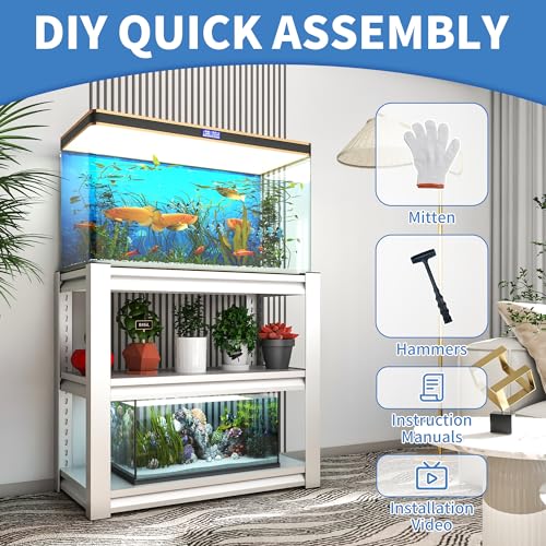 3-tier Metal Fish Tank Stand for 30 Gallon Long Aquarium,31.5"*18"*34" | Rack Shelves,heavy duty Steel Aquarium Stand 20 Gallon,Reptile Terrarium Stand,Reptile Tank Stand,Breeder Tank Stand - color: White