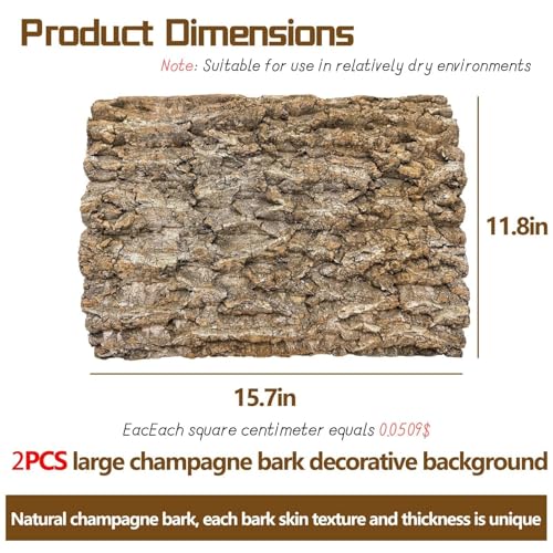 Hamiledyi 2PCS Cork Terrarium Background 15.7 x 11.8in Natural Cork Large Bark Backdrop Reptile Climbing Mat Habitat Decor Accessories for Beared Dragon Lizard Gecko Spider Chameleon Tortoise - size: 2PCS-15.7x11.8in