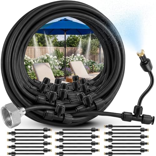 Misters for Outside Patio with Flexible Rod Nozzles, 75 ft, Black | Misting System for Outside Patio Cooling, Garden Faucet Setup for Pergola, Garden, Greenhouse, Backyard - size: 75 FT