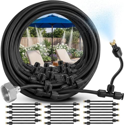 Misters for Outside Patio with Flexible Rod Nozzles, 75 ft, Black | Misting System for Outside Patio Cooling, Garden Faucet Setup for Pergola, Garden, Greenhouse, Backyard - size: 75 FT