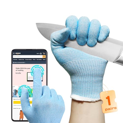 JDL Large Blue Cut Resistant Gloves with Touch Screen, Food Grade, ANSI A5, 3D Stretch Fit, Firm Grip, Suitable for Oyster Shucking, Meat Slicing, Kitchen Protection - color: Blue, size: Large