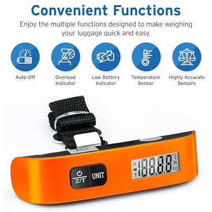 Etekcity Luggage Scale, Digital Suitcase Weight Scale for Travel, 110 lb | Travel Essentials, Air Travel, Suitcase, Hanging Hook, Rubber Grip, Battery Included, Easy-to-Read Display - color: Orange