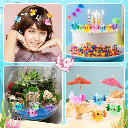140Pcs Mini Resin Axolotl, Miniature Animal Figurine | Garden Landscape Aquarium Dollhouse Ornament Potted Plants Decor for DIY Craft Garden Fairy Decoration Birthday Party Favor