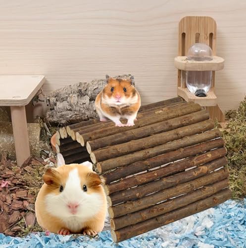kathson Wooden Hamster Bridge,Guinea Pig Wood Ladder Bendable Tunnel Hideout Hut Small Animal Climbing Toys for Ferret Hedgehog Chinchilla Mice Rat Gerbil Baby Rabbit(19.6 x 6.0 in) - size: M (15.7 x 6.0 inches)