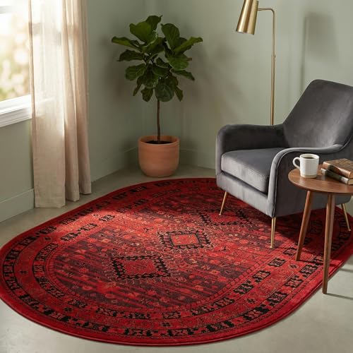 Unique Loom Tekke Collection Area Rug - Sheibani (3' 3" x 5' 3" Oval, Red/ Black) - size: 3'1" x 5'3" (Oval)
