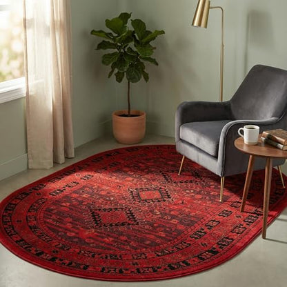 Unique Loom Tekke Collection Area Rug - Sheibani (3' 3" x 5' 3" Oval, Red/ Black) - size: 3'1" x 5'3" (Oval)