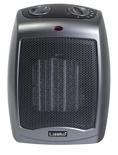 Lasko Portable Indoor Ceramic Space Heater - 9” - 754201 - Dark Gray | Electric, Tip-Over Safety Switch, Overheat Protection, Thermostat, 2 Heat Settings, 2 Speeds, Safe for Home, 1500W - size: 9.2 Inches - With Tip-Over Switch