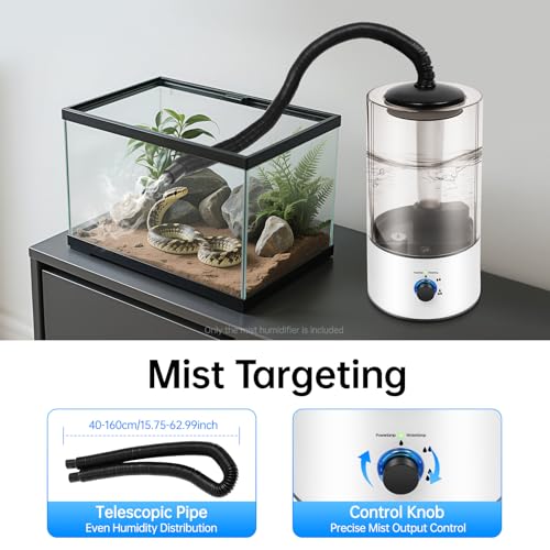 4L/1.06gal Reptile Humidifier, 110-220V 1.31-5.25 Ft Hose Length Tabletop Reptile Fogger, 3 Spray Levels Fogger for Reptile Tank, Reptiles Mister for Geckos, Snakes, Turtles, Lizards, Frogs