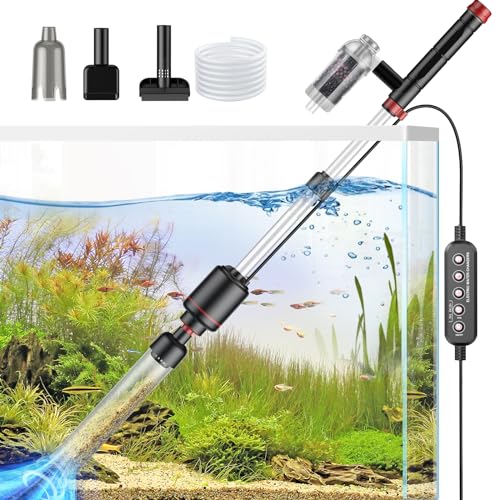 24W Aquarium Vacuum Gravel Cleaner: 8 in 1 Electric Fish Tank Cleaner | Multifunctional Cleaning Tools, Water Change, Sand Washing, Water Filtration, Glass Cleaning, Adjustable Length, Timed Off
