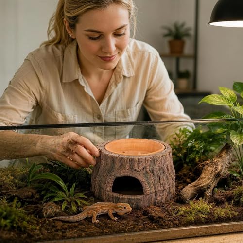 3 in 1 Small Reptile Humid Hide Leopard Gecko Hide Crested Gecko Tank Accessories with Detachable Base