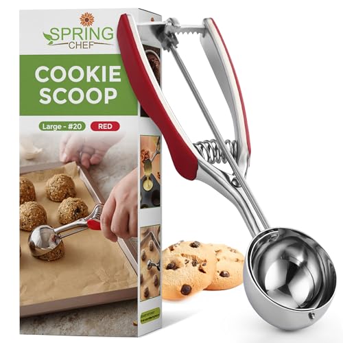 Spring Chef Large Stainless Steel Cookie Scoop, #20, 2.93 Tablespoon, Red | Premium 3.5" Cookie Scooper for Baking, Cupcake Scoop, Ice Cream Scoop w/ Soft Grip & Trigger Release, Dishwasher Safe - color: Red, size: #20 - Large - 2.93 Tbsp