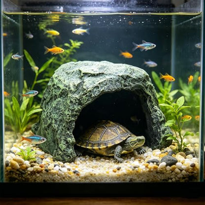 Reptile Hide, Great for Geckos, Snakes, Bearded Dragons & Lizards, It Doubles as Aquarium Rock Cave Corner Cave for Climbing Hiding - size: M