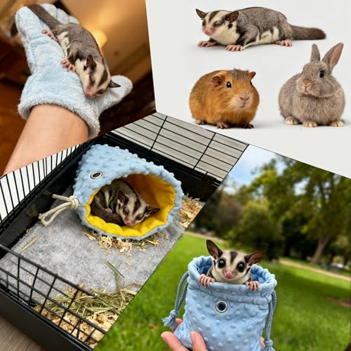 3 Pack Sugar Glider Tote Plush Sleeping Pouches and Anti Bite Calming Mitten, Warm Sleeping Bag Portable Drawstring Bonding Pouch Soothing Glove for Small Pets (Blue) - color: Blue
