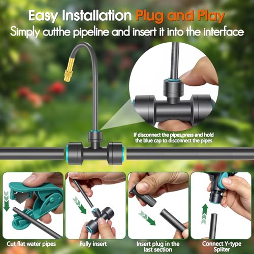 98FT 1/2" Drip Irrigation System Kit with Water Timer for Garden | Automatic Watering System with 20pcs 360° Adjustable Copper Nozzles, irrigation system for garden,Yard, Lawn,Greenhouse