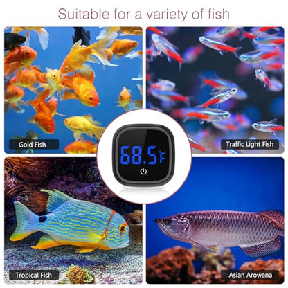 LOFICOPER Digital Aquarium Thermometer, LED Touch Screen, Battery Included | Stick-on, 24 Months Battery Life, ±1℉ Accuracy, 32℉-140°F Wide Range, for Fish, Axolotl, Turtle, Reptiles