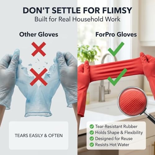 ForPro Natural Rubber Gloves, 6 Pairs Reusable Multi-Purpose Household Cleaning Gloves with Soft Inner Lining, Waterproof & Chemical-Resistant, Wild Cherry, Small - color: Wild Cherry, size: Small