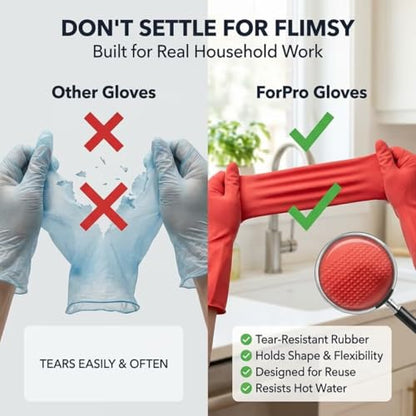 ForPro Natural Rubber Gloves, 6 Pairs Reusable Multi-Purpose Household Cleaning Gloves with Soft Inner Lining, Waterproof & Chemical-Resistant, Wild Cherry, Medium - color: Wild Cherry, size: Medium