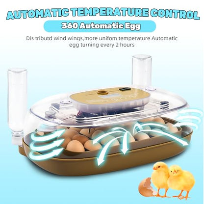 Ploomi 24 Eggs Incubator with Auto Water Refill & Humidity Control, Automatic Egg Turner, Built-in LED Candler, Species Pre-Programs for Chicken Duck Quail Turkey - Beginner Friendly