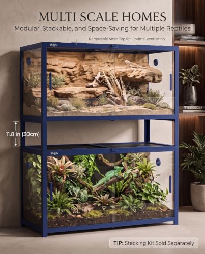 68 Gallon Reptile Tank, Snake Tank Reptile Enclosure Front Sliding Door | Stackable ventilation 68 Gallon ball python enclosure anti-escape locks and no-fingerprint handles humidify misting tubes - color: Blue, size: 68 Gallon