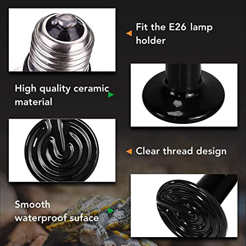 Simple Deluxe 150W Reptile Ceramic Heat Bulb with 8.5 Inch Clamp Lamp and Digital Thermostat Controller Combo Set for Incubating Chicken & Amphibian Pet, 2 Pack