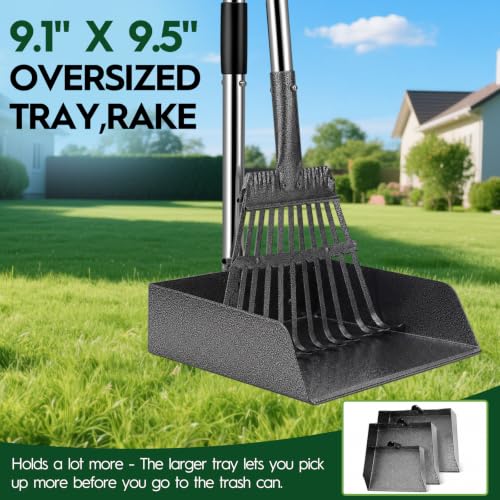 Long Handle Dog Pooper Scooper with Extension & Spare Poles, Stainless Steel Rustproof for Large Medium Dogs Yard Lawn | Ergonomic height adjustment, Four optional configurations, fits various grounds, easy to clean, free gloves & hook - size: Large 2‑Pc