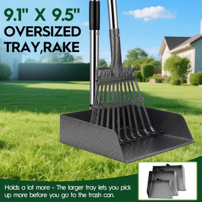 Long Handle Dog Pooper Scooper with Extension & Spare Poles, Stainless Steel Rustproof for Large Medium Dogs Yard Lawn | Ergonomic height adjustment, Four optional configurations, fits various grounds, easy to clean, free gloves & hook - size: Large 2‑Pc