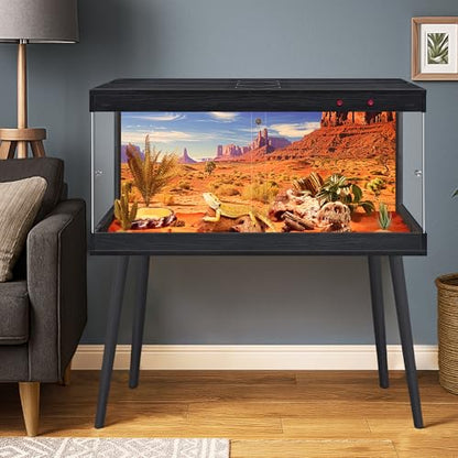 Royxen Bearded Dragon Tank, 36 Gallon Reptile Tank with Leg Stand,Built-in Lighting Reptile Enclosure, Tempered Glass Bearded Dragon Encloure for Chameleon (Black,32"x 16"x 16") - color: Black, size: 36 Gallons,32"x16"x16"