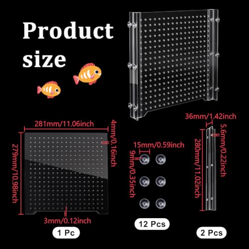 UNICRAFTALE Acrylic Fish Tank Divider Transparent Aquarium Divider Adjustment Clear Fish Tank Separator Set with 12Pcs Suction Cups Fishes Tanks Separator for Betta Fishes 10.98"x11"x0.12"