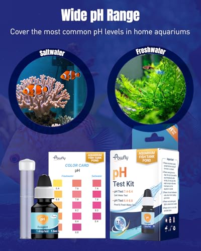 Pawfly Aquarium pH Test Kit, Accurate Fish Tank pH Testing Kit | Easy-to-Read pH Water Test Kit with Test Tube & Color Chart, Aquarium Liquid Test Kit for Freshwater & Saltwater - color: Blue Box Pack