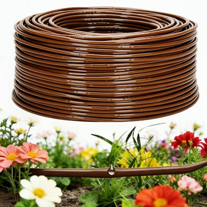 1/4" Drip Irrigation Tubing with 6" Emitter Spacing, (650 Ft Roll) Hydroponics Dripline with Built-in 0.5 GPH Dripper, Saving 80% Water, Drip Line for Garden Irrigation and Raised Beds (Brown) - size: 650FT