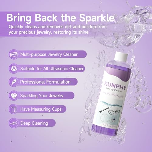 Upgraded Jewelry Cleaner, New Formula for All Ultrasonic Cleaners | 8.5 oz(250 ml), Enhanced Cleaning Effect, Multi-Purpose for Silver, Gold, Rings Diamond and Eyeglass - color: Purple