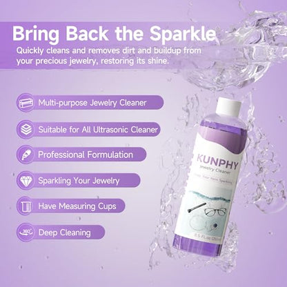Upgraded Jewelry Cleaner, New Formula for All Ultrasonic Cleaners | 8.5 oz(250 ml), Enhanced Cleaning Effect, Multi-Purpose for Silver, Gold, Rings Diamond and Eyeglass - color: Purple