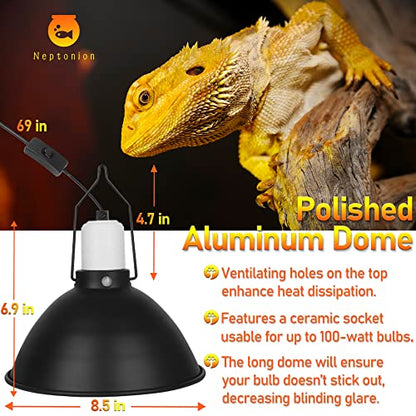Reptile Reflector Dome Lamp Fixture, 8.5 inch Deep Polished Aluminum UVB Light Fixture for Reptile Glass Terrariums fit UVB UVA Bulb, Basking Heat Bulb, Ceramic Heat Emitter - size: 8.5 inch