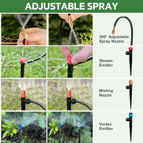 250FT Drip Irrigation System for Garden with 38pcs Adjustable Copper Nozzles & Emitters, Automatic Garden Watering System with 1/2" & 1/4" Tubing for Raised Bed, Yard, Greenhouse, Potted Plants, Lawn - size: 53FT 1/2'' Main Tube + 197FT 1/4'' Drip Tube