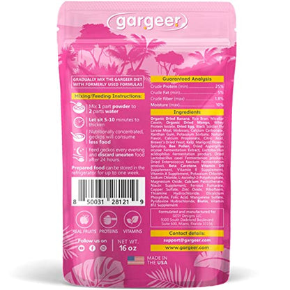 Gargeer 16oz Gentle Geck Breeder Diet - Crested Gecko Food. Made in USA | Expert-crafted superfood! Loaded with organic mango, banana, insect proteins & probiotics. No soy, wheat, or cheap fillers - size: 1 Pound (Pack of 1)