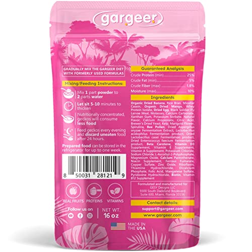 Gargeer 16oz Gentle Geck Breeder Diet - Crested Gecko Food. Made in USA | Expert-crafted superfood! Loaded with organic mango, banana, insect proteins & probiotics. No soy, wheat, or cheap fillers - size: 1 Pound (Pack of 1)