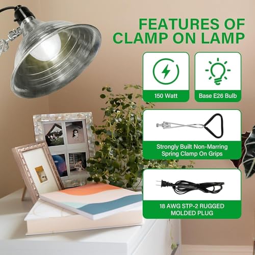 Simple Deluxe Clamp Lamp Light Socket with 8.5 Inch Aluminum Reflector, Suit for Max 150 Watt Lamp (No Bulb Included) with 18/2-Gauge 6 Feet Cord, 6-Pack - size: 8.5 Inch (150 Watts), style: 6-Pack