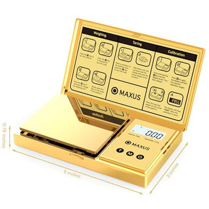 Digital Gram Scale 200g x 0.01g, Gold Pocket Scale for Jewelry, Food | Gold Plated Cover and Platform, Measures Grams and Ounces, Compact Scale for Grains, Gems, Coins and Small Items - color: Gold