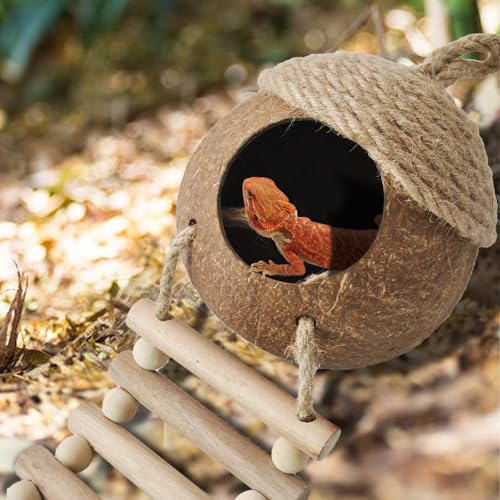 5 PCS Gecko Tank Accessories,Gecko Coconut Hide with Ladder Reptile Terrarium Plants Hammock Climbing Flexible Jungle Vine Tank Decor for Crested Gecko,Baby Bearded Dragon,Chameleon,Snake - style: 【Style C】