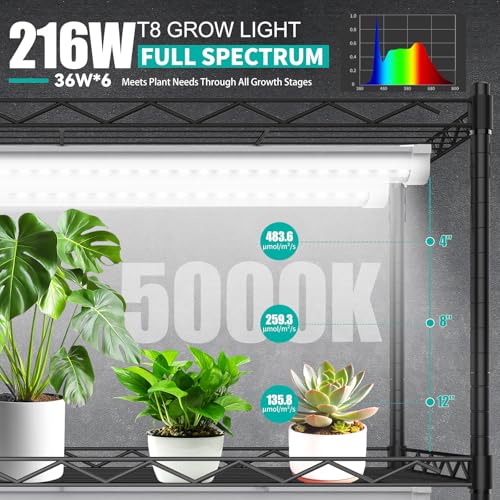 JESLED 3FT Grow Lights, 5000K Full Spectrum Sunlight White, V-Shaped Beam | 216W(6 X 36W), 1350W Equiv, On/Off Switch, T8 LED Grow Light Strips for Seed Starting, Greenhouse, Growing Shelf, 6-Pack - size: 3FT-6P
