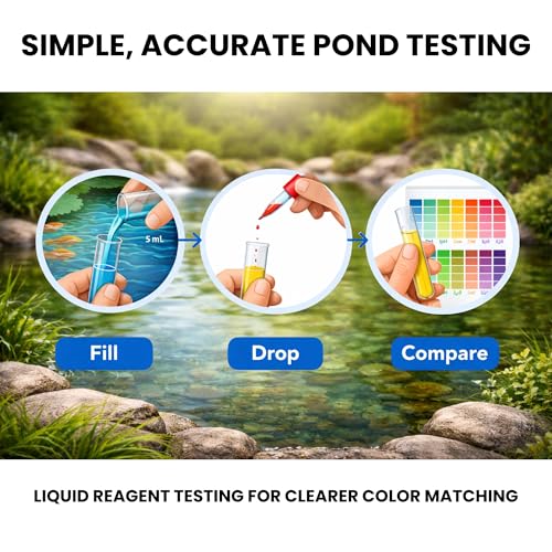 Half Off Ponds 4-in-1 Water Quality Test Kit | 215 total tests, Measures pH and Ammonia, Nitrite, Phosphate, Glass tubes, Freshwater aquariums